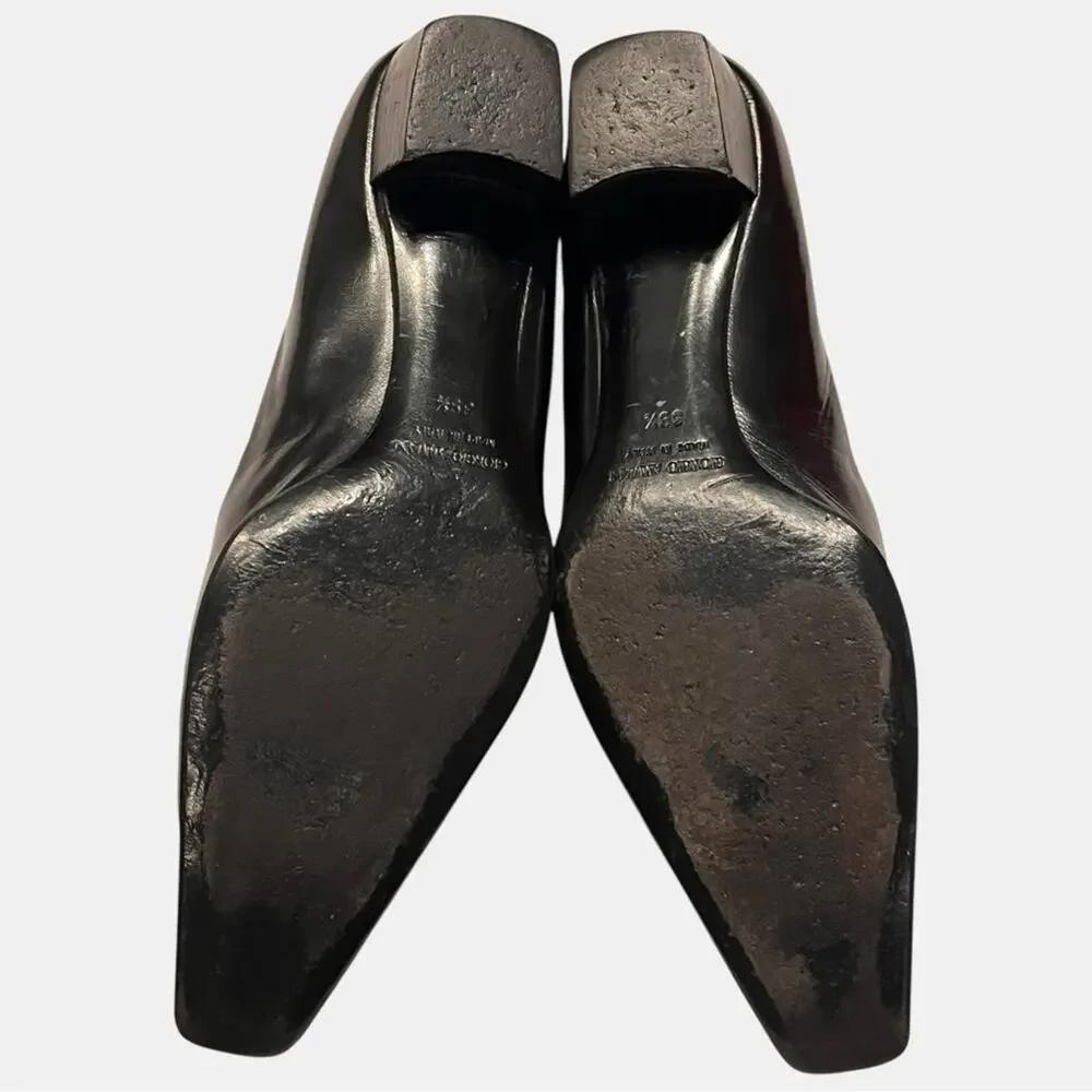 GIORGIO ARMANI black leather low heel squared off point toe heels size 9.5 39.5